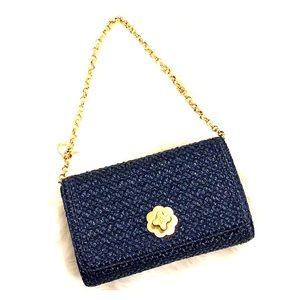 Eric Javits Woven Flap Clutch Bag,Navy